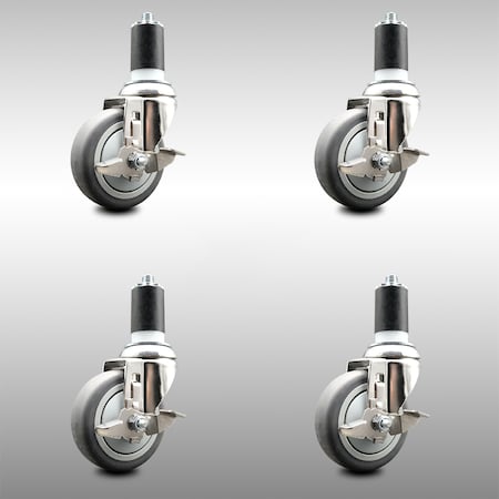 Service Caster 4 Inch 316SS Thermoplastic Rubber Swivel 1-1/2 Inch Stem Caster Set Brake SCC SCC-SS316EX20S414-TPRB-TLB-112-4